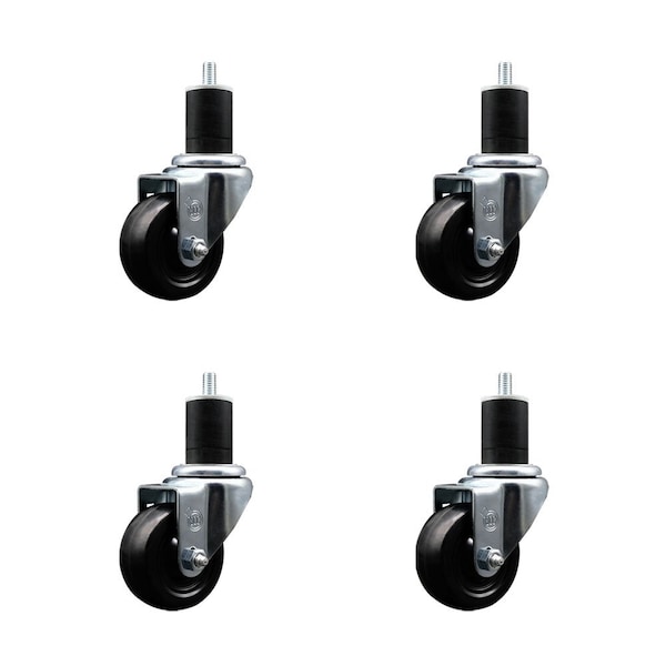 Service Caster 3'' Soft Rubber Wheel Swivel 1-3/4'' Expanding Stem Caster Set, 4PK SCC-EX20S314-SRS-134-4 - main